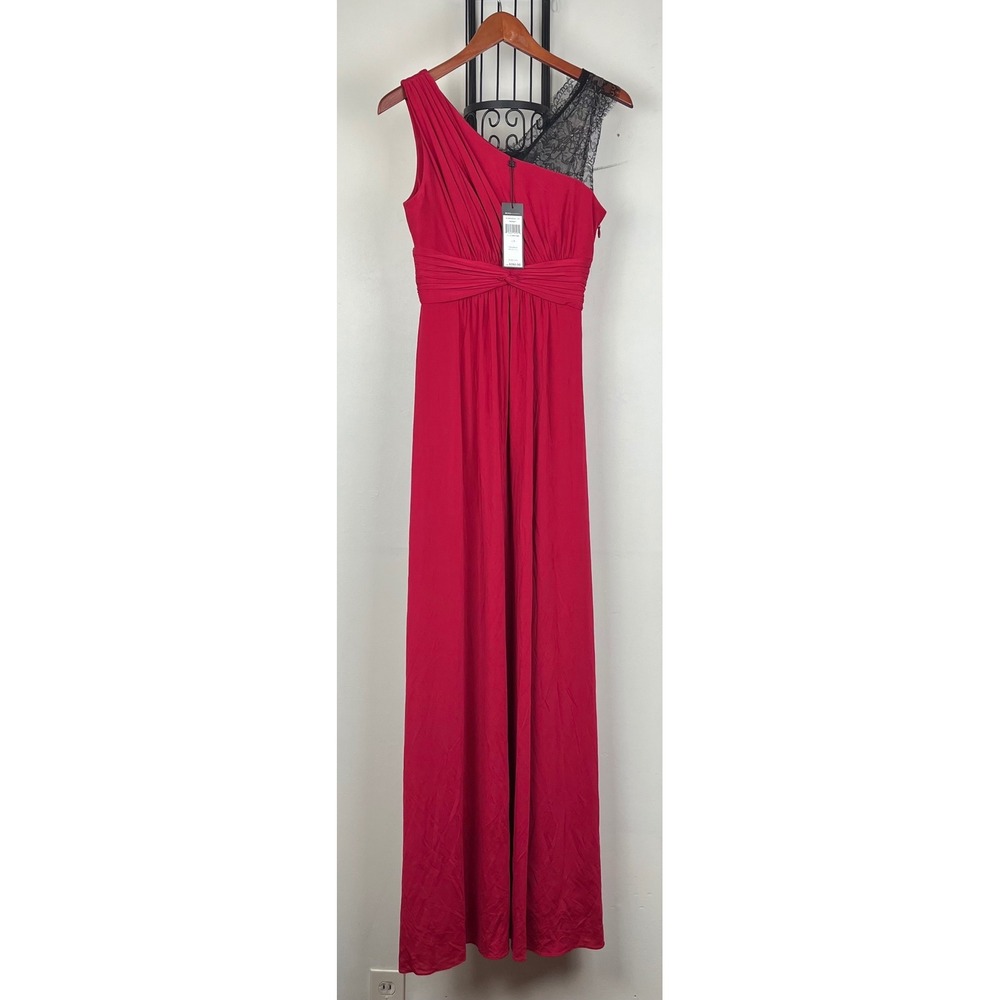 BCBGMAXAZRIA NWT Quenby Gown S Red Baroque Formal One Shoulder Lace Dress
